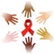 Diversity hands around AIDS symbol