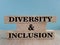 Diversity and inclusion symbol. Brick blocks with words \\\'Diversity and inclusion\\\' on beautiful blue background