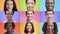 Diversity of people. Mosaic collage of happy multiethnic men and women smiling to camera over colorful background