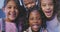 Diversity, portrait of a group of happy children and laughing with smiles on their face indoors. Development or