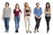 Diversity Women Set Gesture Standing Together Studio Isolated