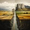 Divided Landscape: Parallel Paintings Of Valley, River, And Mountains