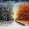 Divided Winter And Autumn Landscape: Capturing Nature\\\'s Dramatic Splendor