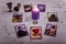 Divination cards alignment for love and family. Candle and wedding rings. Men and women relationships, astrology