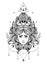 Divine goddess. Black and white girl over sacred geometry sign, isolated illustration. Tattoo sketch. Mystical symbol.