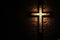 Divine Illumination Lighted Cross Background with Copy Space on Brick Wall. created with Generative AI