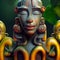 Divine intrigue. Closeup of authentic Maya totem deity's enigmatic face. AI-generated