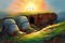 Divine Resurrection: An Inspiring Oil Painting of Easter Morning. AI Generated.