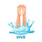 Diving barefoots icon vector illustration of human legs water splashes