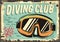 Diving club retro sign with diving mask