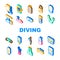 Diving Equipment And Accessories Icons Set Vector
