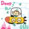 Diving with funny monkey driving submarine. Creative vector childish background for fabric, textile, nursery wallpaper, poster,