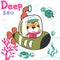 Diving with funny tiger driving submarine. Creative vector childish background for fabric, textile, nursery wallpaper, poster,