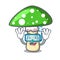 Diving green amanita mushroom character cartoon