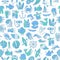 Diving hand draw cartoon seamless pattern. Diving and water sport and adventure repeatable background with diving and