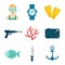 Diving icons flat