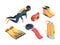 Diving isometric. Aquatic sport symbols scuba flippers underwater diving air cylinders and professional costumes garish