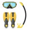 Diving mask, flippers and snorkel.