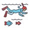 Diving in the sea with fish, scuba diving, snorkeling concept.