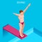 Diving Summer Games Icon Set.3D Isometric Diver.Diving Sporting Competition Race.