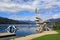 Diving tower on the beach of the Millstatt lake. Millstatt, Austria