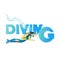 DIVING. Young woman in diving suit and fins swimming underwater with scuba.
