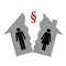 Division of property at divorce pictogram man and woman in a half house