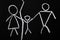 Divorce concept. Chalk drawing of a family divided by a line