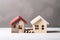 Divorce, division of property, poverty. Wooden broken house on light background. AI Generated