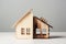 Divorce, division of property, poverty. Wooden broken house on light background. AI Generated