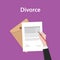 Divorce illustration concept a business man hand signing paper document with flat style