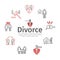 Divorce line icons. Vector signs for web graphics