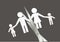Divorce, scissors cut paper silhouette of family, horizontal vector illustration .