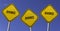 divorce - three yellow signs with blue sky background