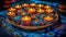 Diwali Candles on Vibrant Blue Fabric