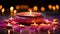 Diwali Clay Diya lamps candles lit during Dipavali, Hindu festival of lights celebration pink