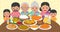 Diwali / Deepavali Banner template with Indian family reunion dinner to enjoy the traditional festival foods/ meal