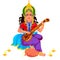 Diwali holiday goddess Saraswati with veena