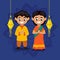 Diwali India couple kids mascot design illustration