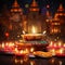 Diwali Indian celebration with candles and colorful oil lamps