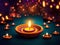 Diwali lights, flowers and small candles. Generative AI.