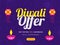 Diwali offer with extra 15% cashback, advertising poster or banner design with illuminated oil lamps and paper lamp (kandil) hang