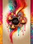 Diwali poster. abstract portrayal capturing vibrant color splashes harmonized with the warm glow of Diwali diyas