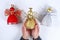 Diy Angel plastic bottle. Guide on the photo how to make a decorative angel from a bottle, self-adhesive shiny paper, ribbon and a