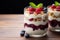 DIY breakfast Raspberry and blueberry yogurt parfait with granola topping
