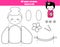 DIY children educational creative game. Make a japanese doll girl with scissors and glue. Printable paprecut activity.