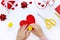 DIY crafts for Valentine`s Day. Step-by-step instructions how to make a heart-shaped hot air balloon greeting card. Step 3