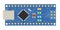 DIY electronic mini board with a micro-controller, LEDs, connectors, and other electronic components, to form the basic