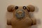 A DIY Hand-stitched Brown Teddy bear with Blanket Stitching and Black Button Eyes