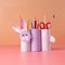 DIY hare or rabbit or bunny toy, handmade pencil holder, toilet paper roll craft concept for kid and kindergarten